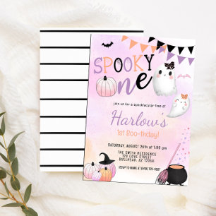 Spooky One Ghost Pastel Lila Halloween Birthday Inbjudningar