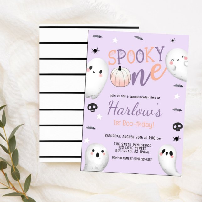 Spooky One Ghost Pastel Lila Halloween Birthday Inbjudningar (Skapare uppladdad)