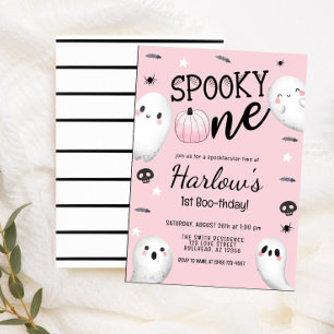 Spooky One Ghost Pastel Rosa Halloween Birthday Inbjudningar
