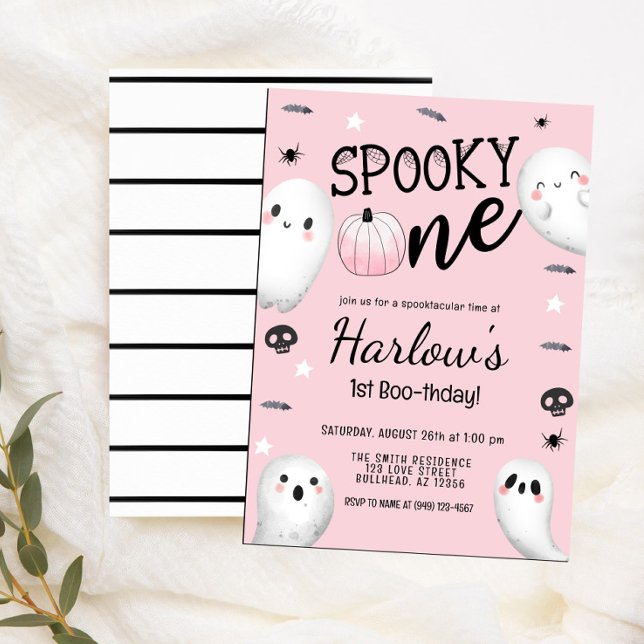 Spooky One Ghost Pastel Rosa Halloween Birthday Inbjudningar (Skapare uppladdad)