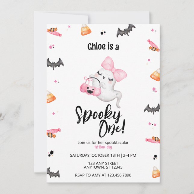 Spooky One Girl 1st Boo Day Halloween Birthday Inbjudningar (Framsida)