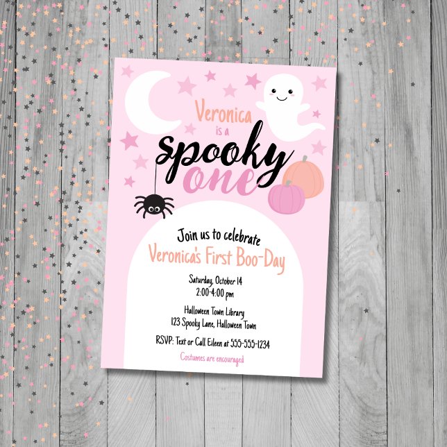 Spooky One Girl First Birthday Inbjudningar (Spooky One First Birthday Invitation)
