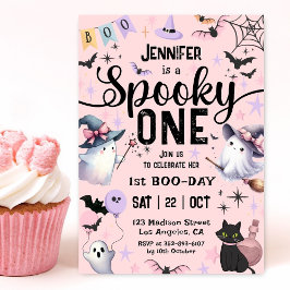 Spooky One Girl Halloween 1 Birthday Boo Spöken Inbjudningar