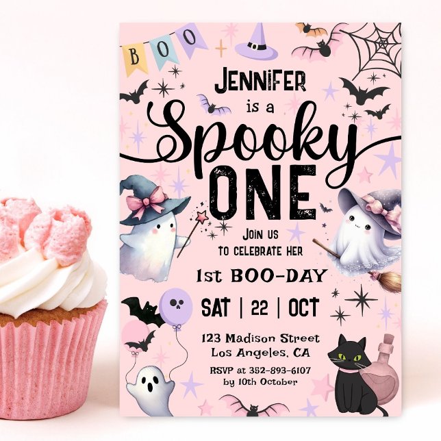 Spooky One Girl Halloween 1 Birthday Boo Spöken Inbjudningar (Skapare uppladdad)