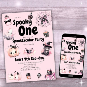 Spooky One Girls Cute Rosa Halloween 1-födelsedag Inbjudningar