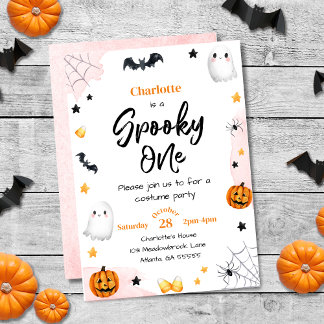 Spooky One Girls Rosa Halloween 1:a födelsedagen Inbjudningar