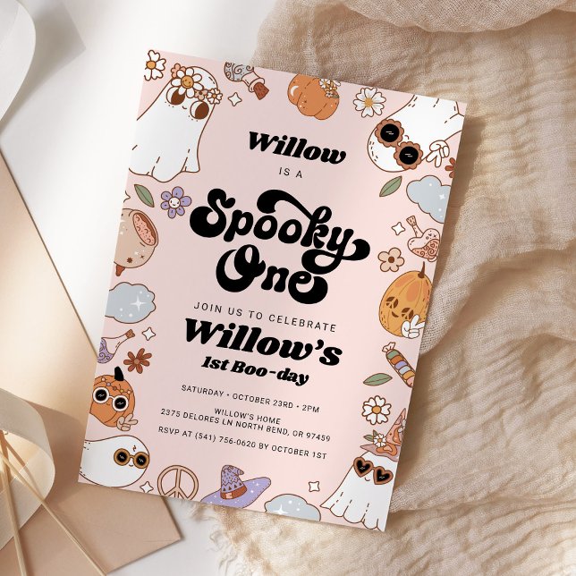 Spooky One Groovy Halloween 1:a födelsedagen Inbjudningar (Skapare uppladdad)