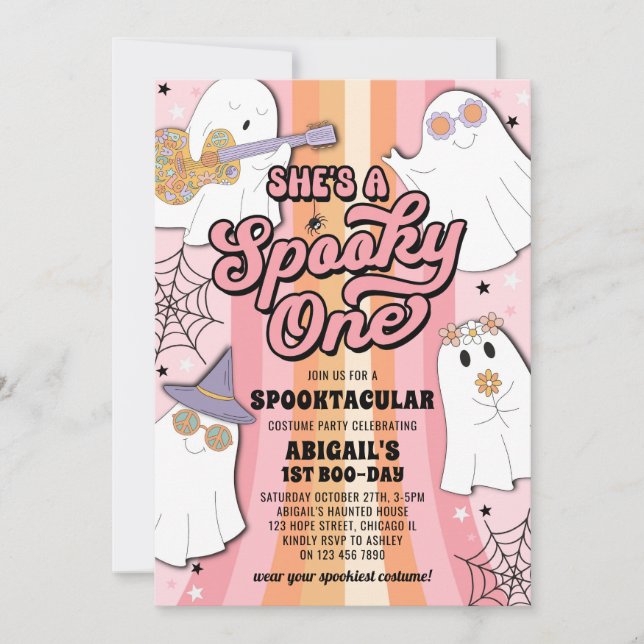Spooky One Groovy Halloween 1:a födelsedagen Party Inbjudningar (Framsida)