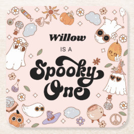 Spooky One Groovy Halloween 1:a födelsedagen Underlägg Papper Kvadrat