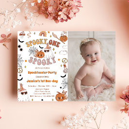 Spooky One Groovy Halloween Cute Birthday Photo Inbjudningar