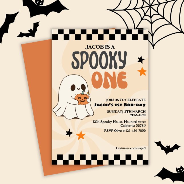 Spooky one gullig spöke Retro-pojke första födelse Inbjudningar (Skapare uppladdad)