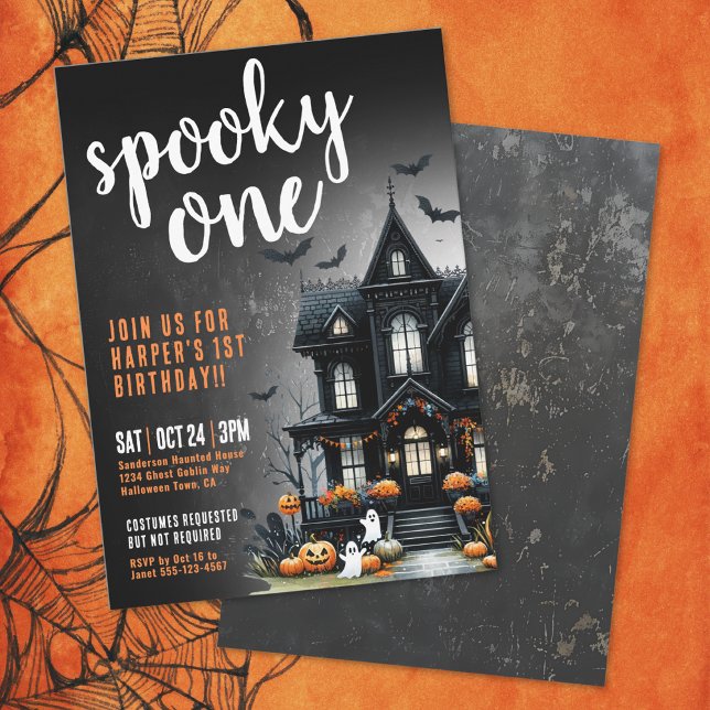 Spooky One Halloween 1:a födelsedagen Inbjudningar (Spooky One Halloween 1st Birthday Invitation)
