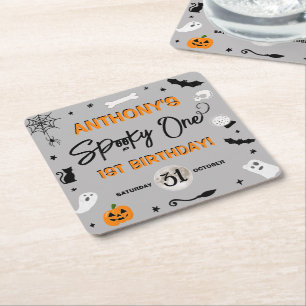 Spooky One! Halloween 1:a födelsedagen Party Underlägg Papper Kvadrat