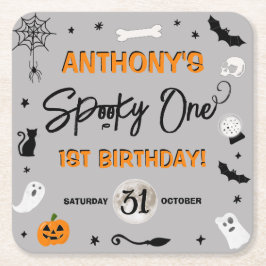 Spooky One! Halloween 1:a födelsedagen Party Underlägg Papper Kvadrat