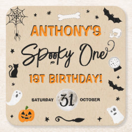 Spooky One! Halloween 1:a födelsedagen Party Underlägg Papper Kvadrat