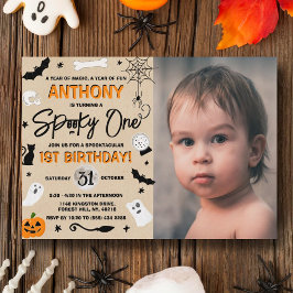 Spooky One! Halloween 1:a födelsedagsfoto Inbjudningar