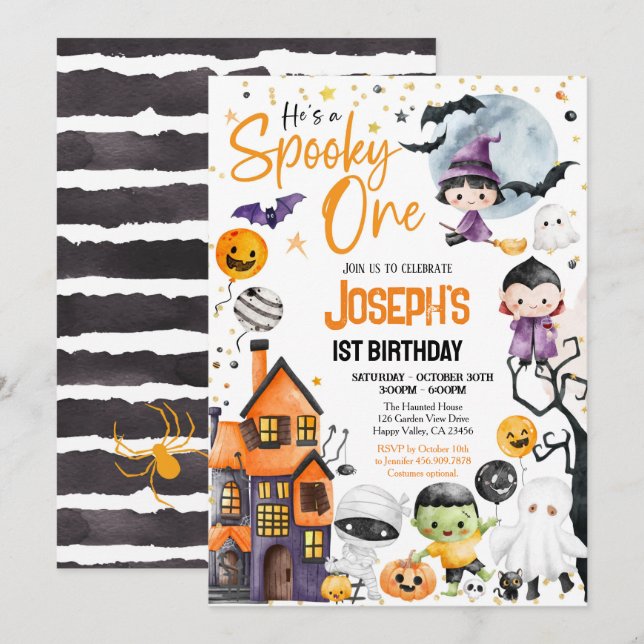 Spooky One Halloween 1 Birthday Costume Party Inbjudningar (Fram/baksida)