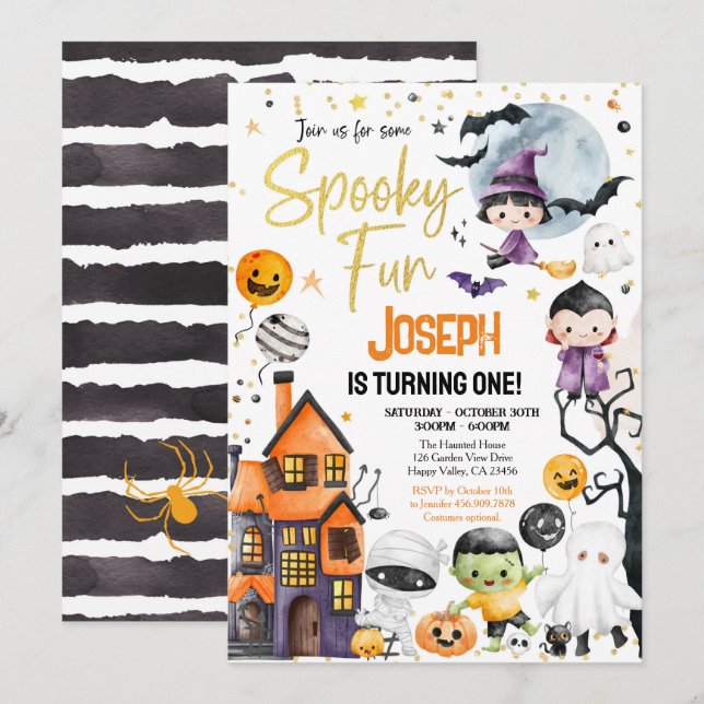 Spooky One Halloween 1 Birthday Costume Party Inbjudningar (Fram/baksida)