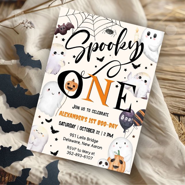 Spooky One Halloween 1 Birthday Party Cute Ghost Inbjudningar (Skapare uppladdad)