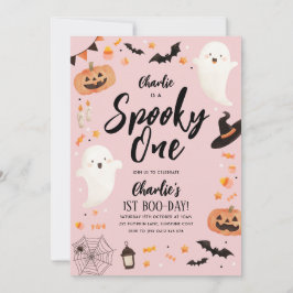 Spooky One Halloween 1st Birthday Girl Rosa Ghost Inbjudningar