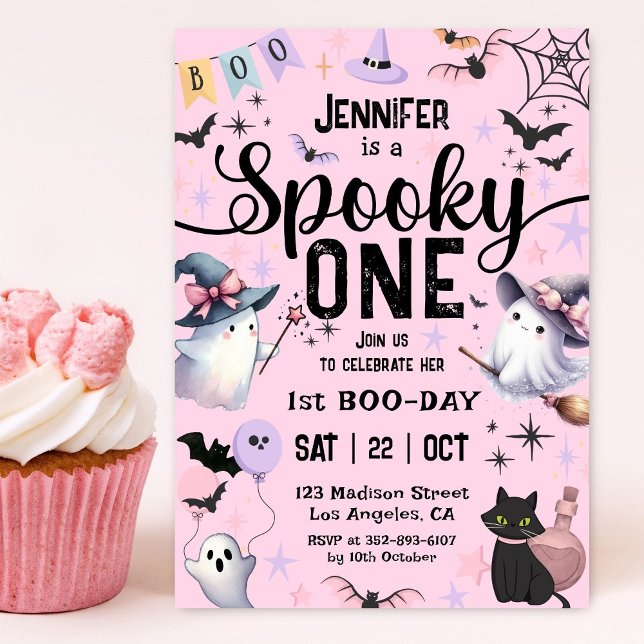Spooky One Halloween 1st Birthday Spöken Girl Rosa Inbjudningar (Skapare uppladdad)