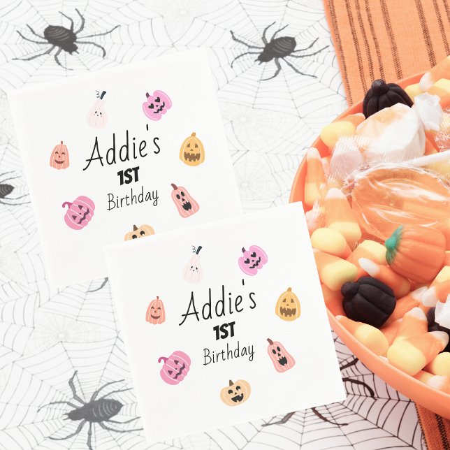 Spooky One | Halloween BDay Napkins | Rosa Pumpkin Pappersservett (Skapare uppladdad)