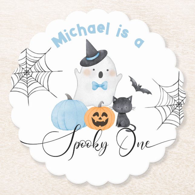 Spooky One Halloween Birthday Blue Boo Underlägg Papper (Framsida)