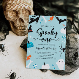 Spooky One Halloween Birthday Blue Inbjudningar