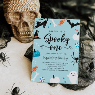 Spooky One Halloween Birthday Blue Inbjudningar