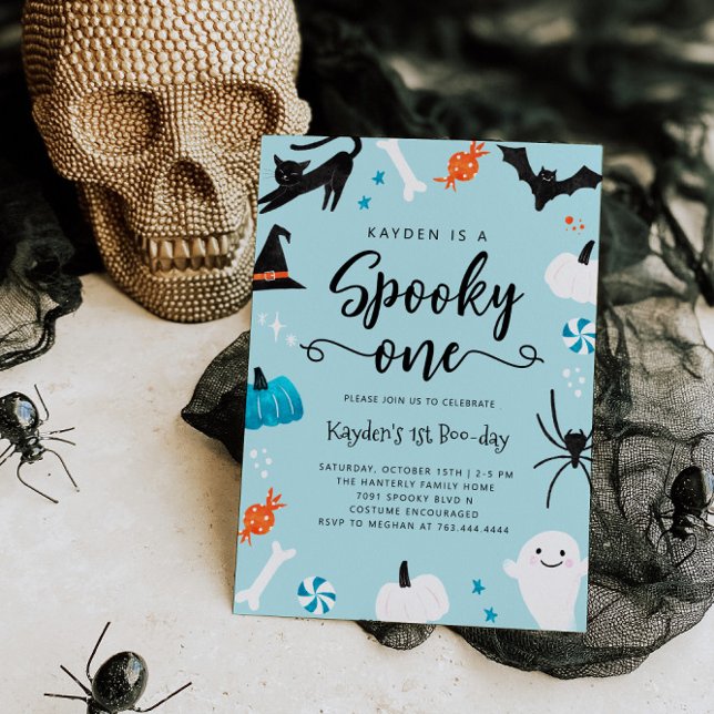 Spooky One Halloween Birthday Blue Inbjudningar (Skapare uppladdad)