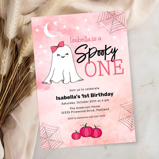 Spooky One Halloween Birthday Girly Ghost Inbjudningar (Skapare uppladdad)