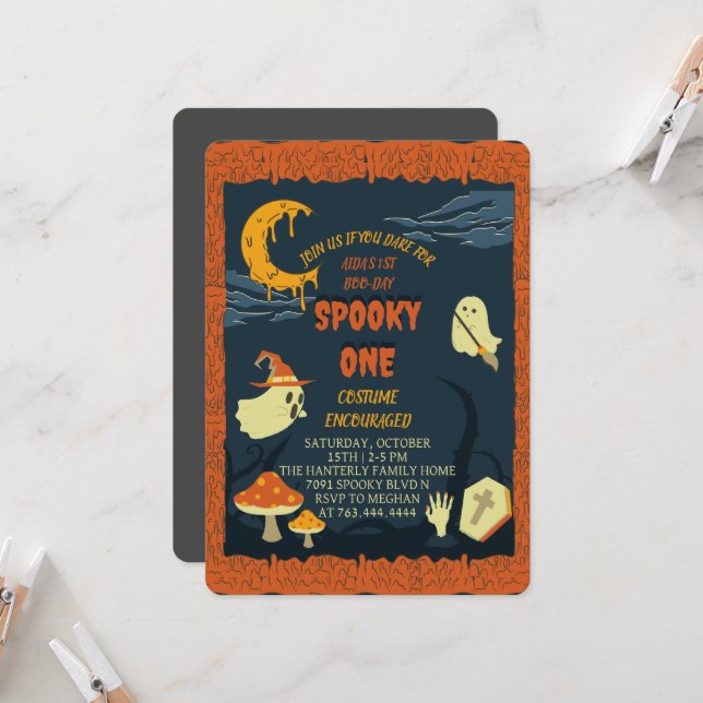 "Spooky One Halloween Birthday-inbjudan Inbjudningar (Fram/Back In Situ)