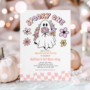 Spooky One Halloween Blommigt Ghost 1 Birthday Inbjudningar