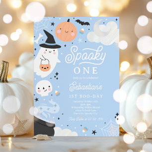 Spooky One Halloween Boy Ghost 1st Birthday Party Inbjudningar