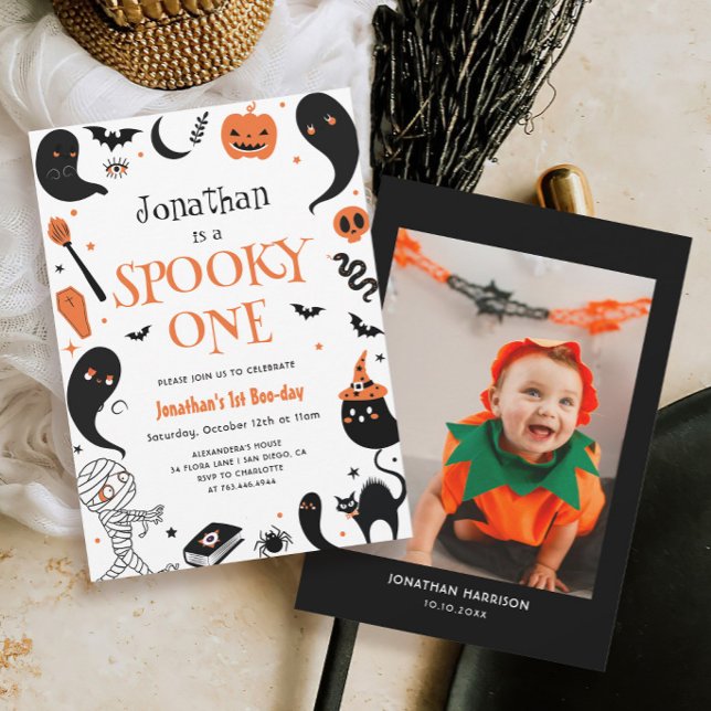Spooky One Halloween Boy Photo 1st Birthday Inbjudningar (Skapare uppladdad)