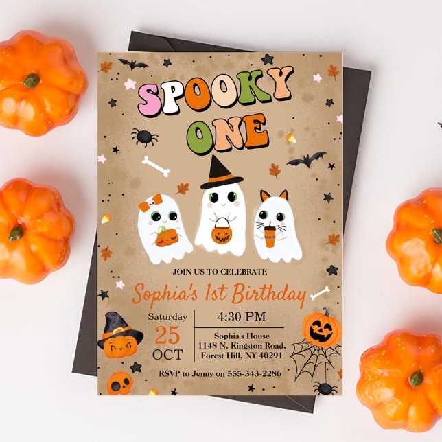 Spooky One Halloween Cute Ghost 1:a födelsedagen Inbjudningar (Skapare uppladdad)