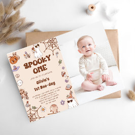 Spooky One Halloween Cute Ghost 1:a födelsedagsfot Inbjudningar