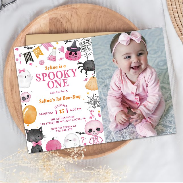 Spooky One Halloween Cute Ghost Birthday Photo Inbjudningar (Skapare uppladdad)