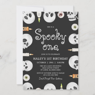 Spooky One Halloween Döskallar Kids 1:a födelsedag Inbjudningar