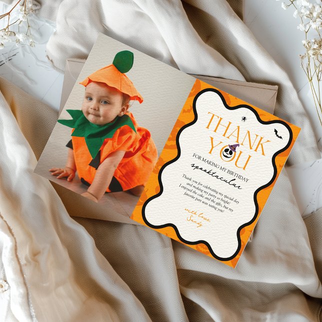 Spooky One Halloween Fall Scary 1:a födelsedagsfot Tack Kort (thank you card spooky one halloween 1st birthday)