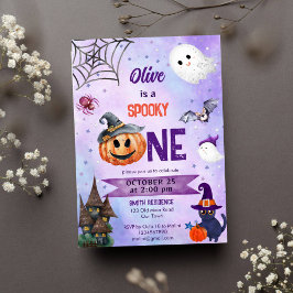 Spooky one Halloween-födelsedagsfest-mall Inbjudningar