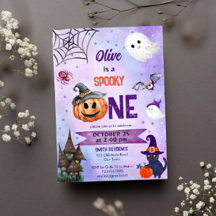Spooky one Halloween-födelsedagsfest-mall Inbjudningar