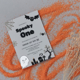 Spooky one Halloween, första födelsedagsfesten Inbjudningar