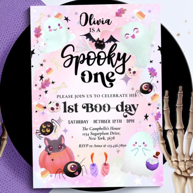Spooky One Halloween Ghost 1 Birthday-inbjudan Inbjudningar (Skapare uppladdad)