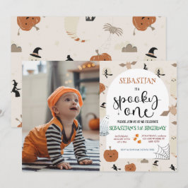 Spooky One Halloween Ghost 1 Birthday Photo Inbjudningar