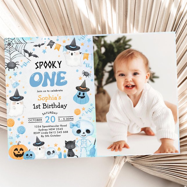 Spooky One Halloween Ghost 1 Birthday Photo Inbjudningar (Skapare uppladdad)