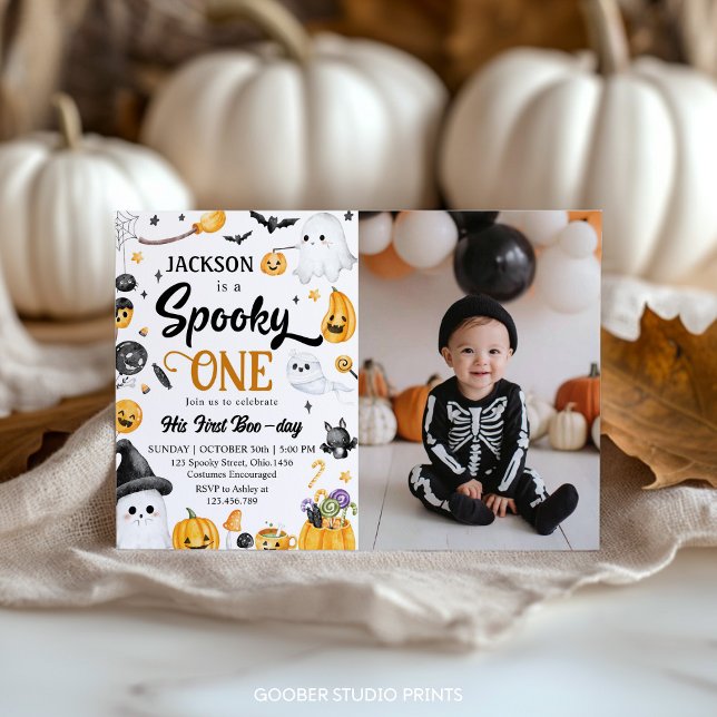 Spooky One Halloween Ghost Birthday Photo Inbjudningar (Skapare uppladdad)