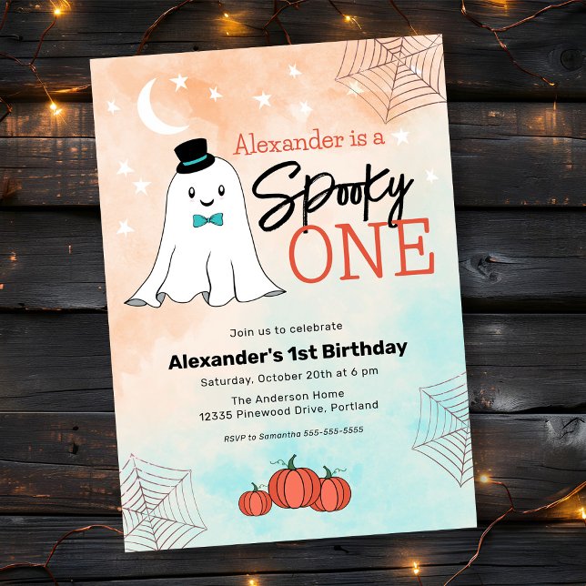Spooky One Halloween Ghost Boys 1st Birthday Party Inbjudningar (Skapare uppladdad)