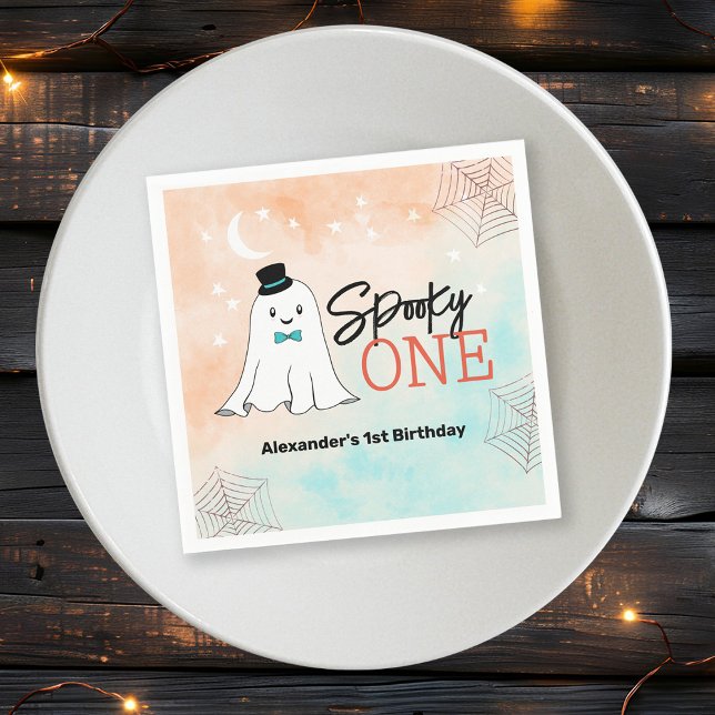 Spooky One Halloween Ghost Boys 1st Birthday Party Pappersservett (Skapare uppladdad)