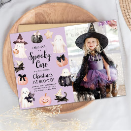 Spooky One Halloween Girl 1:a födelsedagsfoto Part Inbjudningar
